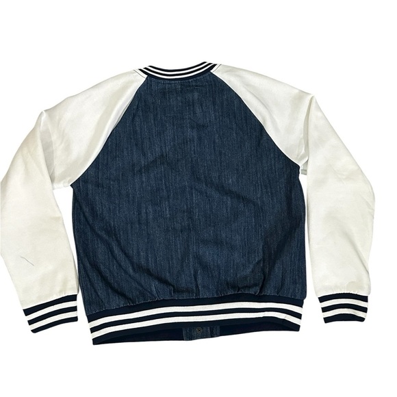 IRIS LETTERMAN Varsity Jean Bomber Jacket sz L A282 - Picture 2 of 5